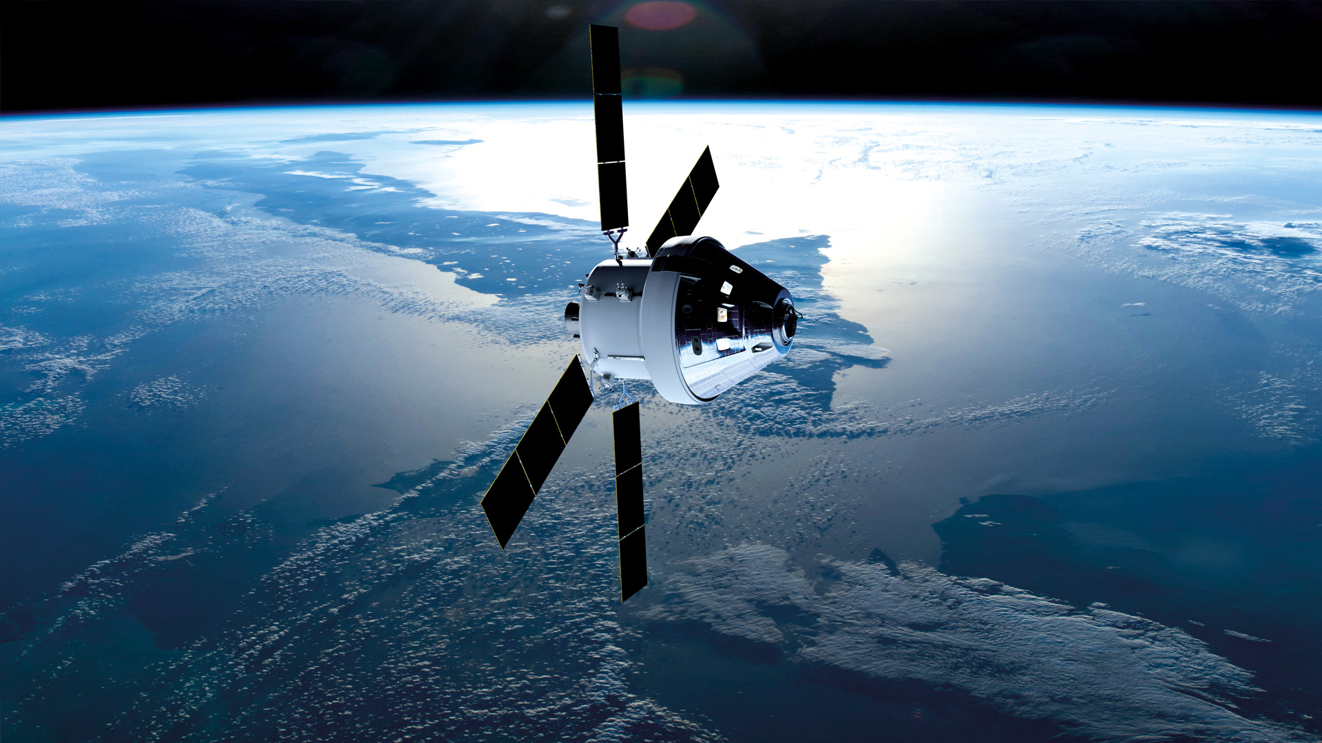 Orión y el Módulo de Servicio Europeo orbitando la Tierra