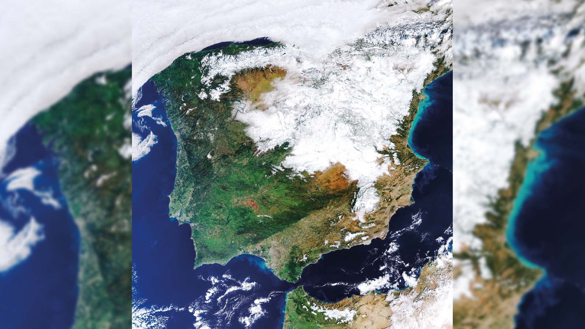 Imagen de la Península Ibérica y el impacto de la tormenta Filomena en la zona central y nororiental.